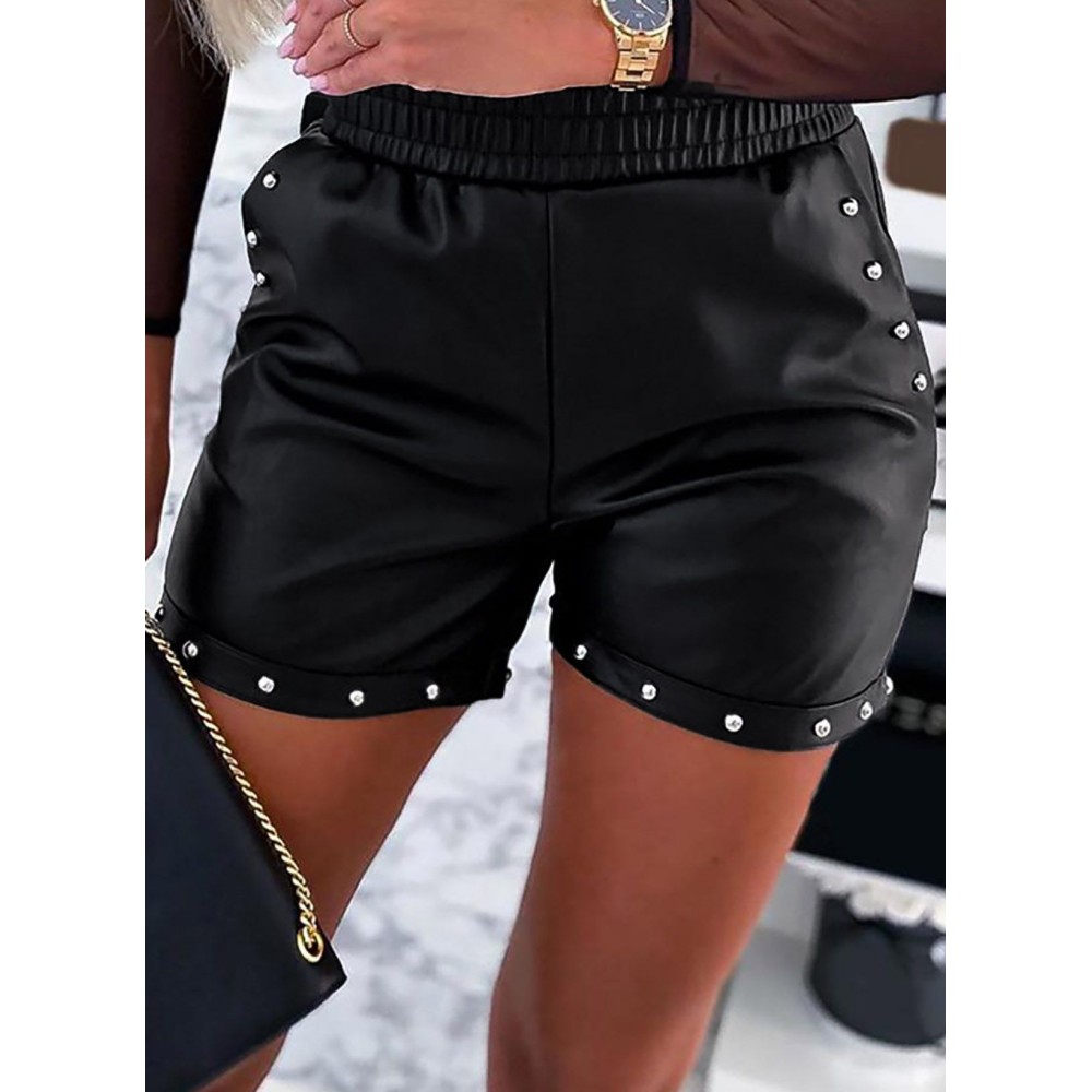 Beaded Faux Leather High Waist Shorts Beaded Faux Leather High Waist Shorts