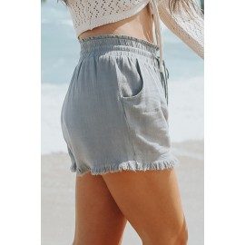 Gray Drawstring Frayed Edge Pocketed Shorts Gray Drawstring Frayed Edge Pocketed Shorts