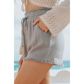 Gray Drawstring Frayed Edge Pocketed Shorts Gray Drawstring Frayed Edge Pocketed Shorts