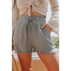 Gray Drawstring Frayed Edge Pocketed Shorts Gray Drawstring Frayed Edge Pocketed Shorts