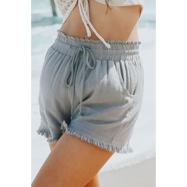 Gray Drawstring Frayed Edge Pocketed Shorts Gray Drawstring Frayed Edge Pocketed Shorts