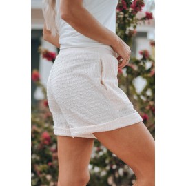 White Textured Knit Fold Hem Shorts White Textured Knit Fold Hem Shorts