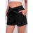 Black Elastic Waist Shorts with Pockets