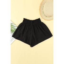 Black Smocked Waist Swiss Dot Casual Shorts