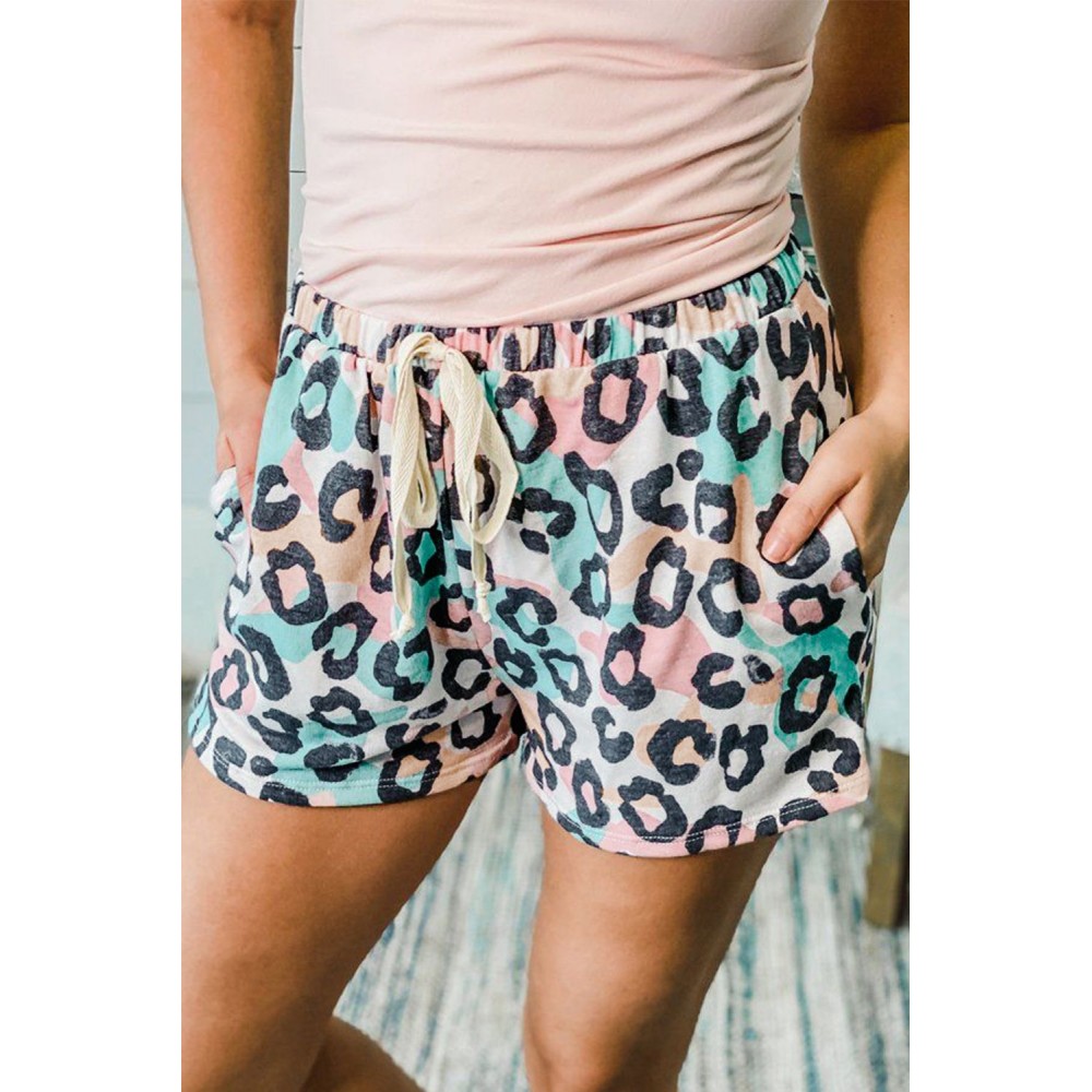 Leopard Print Elastic Waist Drawstring Shorts With Pocket Leopard Print Elastic Waist Drawstring Shorts With Pocket