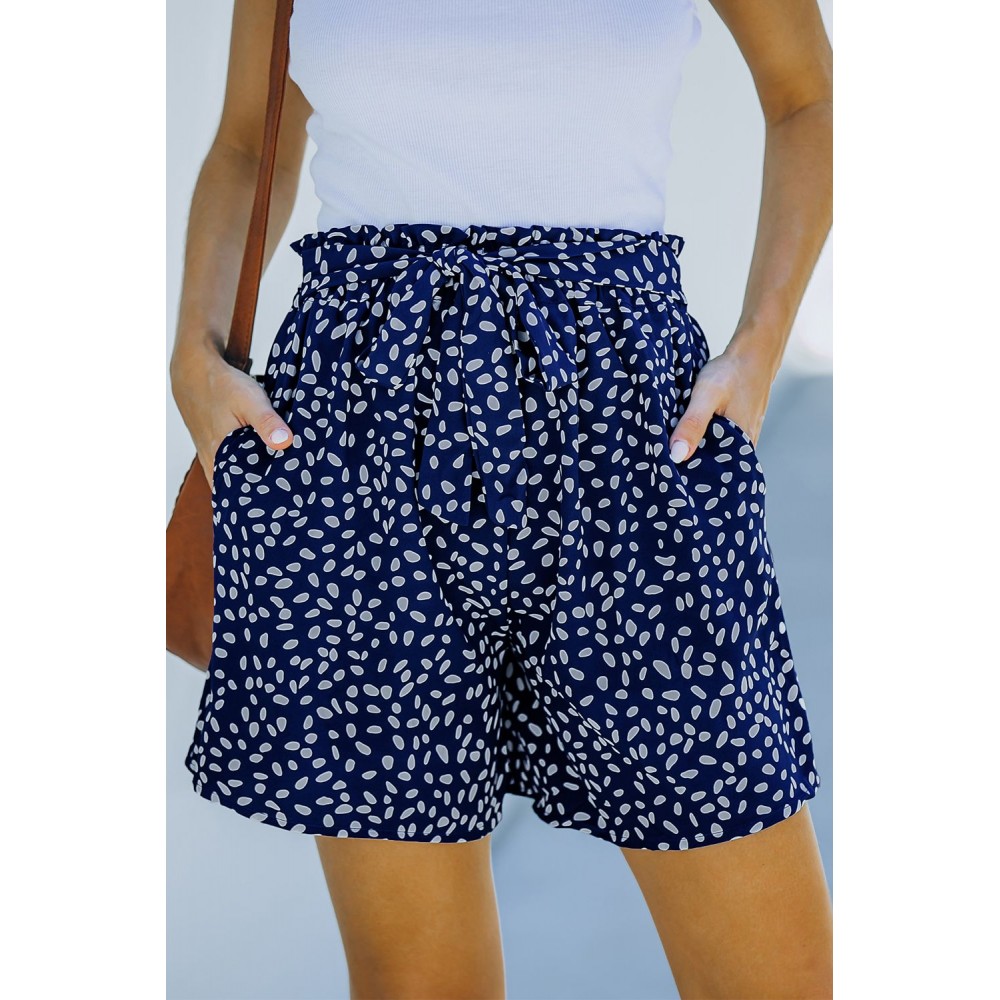 Blue Spotted Print Loose Casual High Waist Shorts Blue Spotted Print Loose Casual High Waist Shorts