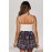 Blue Summer Boho Floral Print A-line Elastic Waist Shorts