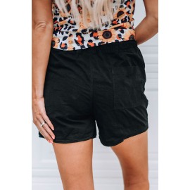 Black Raw Hem Pocketed Drawstring Casual Shorts Black Raw Hem Pocketed Drawstring Casual Shorts