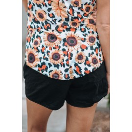 Black Raw Hem Pocketed Drawstring Casual Shorts Black Raw Hem Pocketed Drawstring Casual Shorts