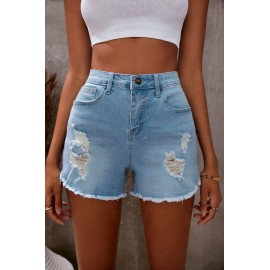 Light Blue Frayed Hem Denim Shorts Light Blue Frayed Hem Denim Shorts