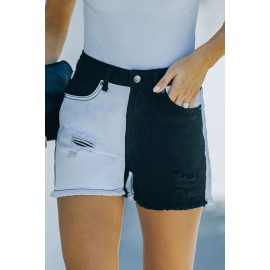 Black Distressed Colorblock Jean Shorts Black Distressed Colorblock Jean Shorts