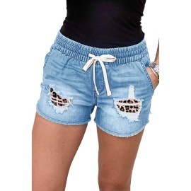 Distressed Leopard Patchwork Denim Shorts Distressed Leopard Patchwork Denim Shorts