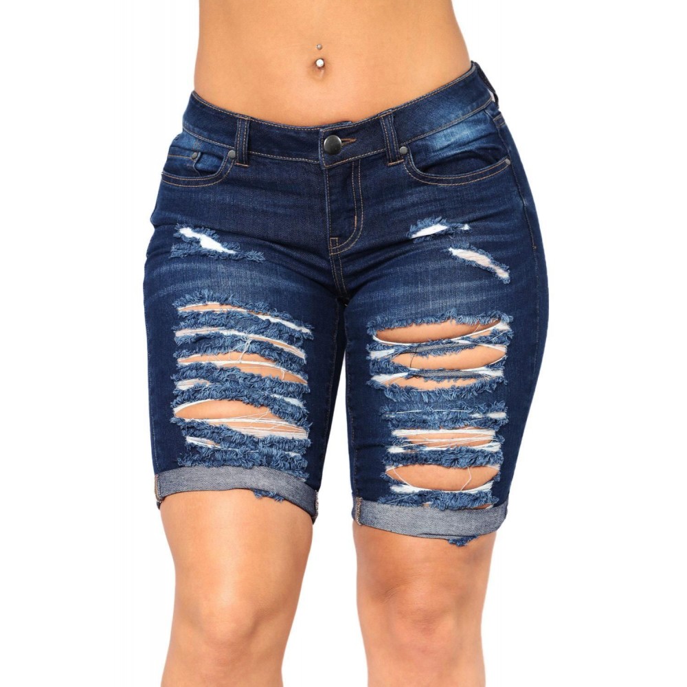 Dark Blue Denim Ripped Bermuda Shorts Dark Blue Denim Ripped Bermuda Shorts