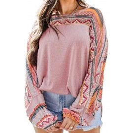 Pink Geometric Print Raglan Sleeve Blouse Pink Geometric Print Raglan Sleeve Blouse