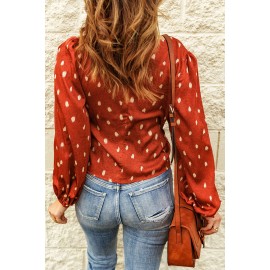 Orange Crisscross Dotted Print Bubble Sleeve Blouse Orange Crisscross Dotted Print Bubble Sleeve Blouse