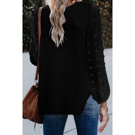 Black Swiss Dot V Neck Long Sleeve Blouse Black Swiss Dot V Neck Long Sleeve Blouse