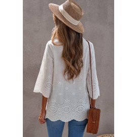 Embroidered Floral Hollow-out Bell Sleeve Blouse Embroidered Floral Hollow-out Bell Sleeve Blouse