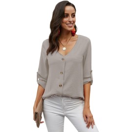 Apricot Button Detail Roll Up Sleeve Blouse