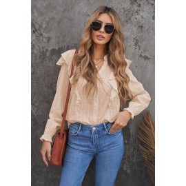 Apricot Dotted Texture Sheer Ruffles Bubble Sleeves Shirt Apricot Dotted Texture Sheer Ruffles Bubble Sleeves Shirt