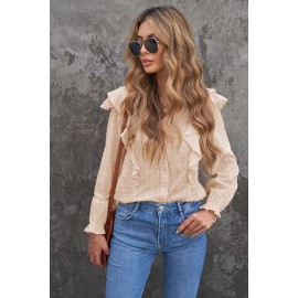 Apricot Dotted Texture Sheer Ruffles Bubble Sleeves Shirt Apricot Dotted Texture Sheer Ruffles Bubble Sleeves Shirt