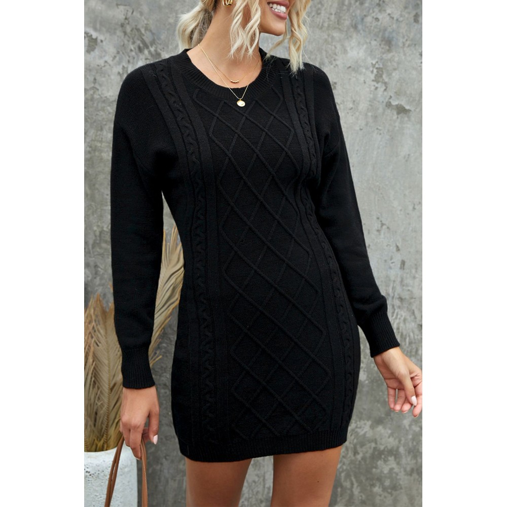 Black Geometric Texture Bodycon Sweater Dress Black Geometric Texture Bodycon Sweater Dress