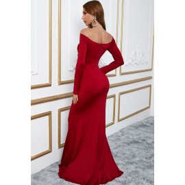 Wine Red Off Shoulder Side Split Bodycon Prom Dress Wine Red Off Shoulder Side Split Bodycon Prom Dress